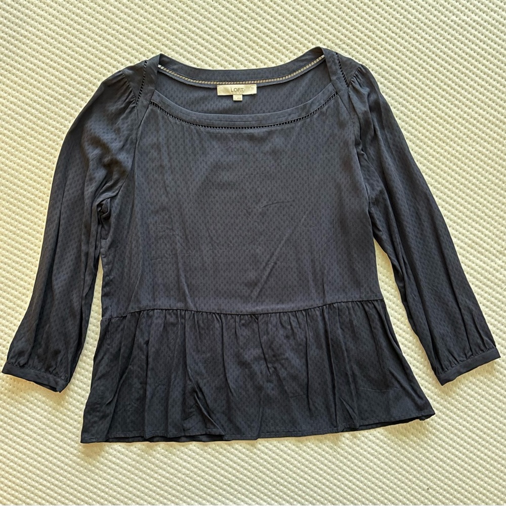 Ann Taylor Loft Navy 3/4 Sleeve Babydoll Top Size L